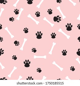 seamless pattern with bone, dog paw illustrations. Good for wallpapers, gift wrapping, covers
