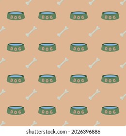 Seamless pattern with bones and dog bowls.