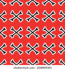 Seamless pattern with bones on a red background. Vector illustration for Halloween design, Day of the Dead