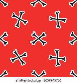 Seamless pattern with bones on a red background. Vector illustration for Halloween design, Day of the Dead