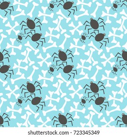 Seamless pattern with bones and spiders. Halloween background.