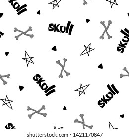 seamless  pattern with bones, stars and inscriptions