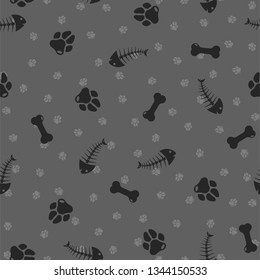 Seamless pattern - bones and traces of paws. Fish bone and the trail of the paws of animals. Dog and fish bones. Vector seamless background illustration.