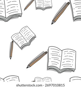 nahtloses Muster mit Buch und Bleistift-Illustration, Vektordesign.eps