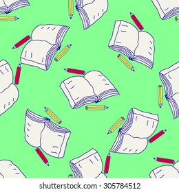 seamless pattern book and pencils
