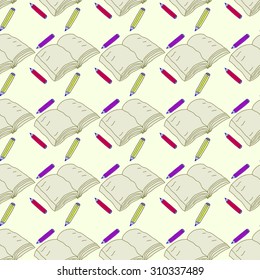 seamless pattern book and pencils