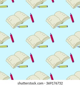 seamless pattern book and pencils