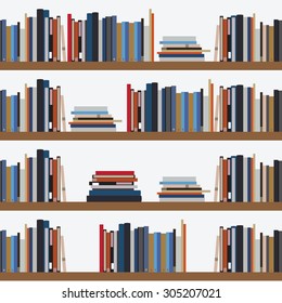 Seamless pattern book shelf with different books. Library background