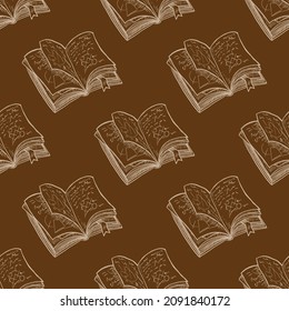 Seamless pattern of  book vector illustration on brown background