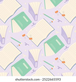 seamless pattern with a lot of books, Background of books concept. Book school library, textbook open closed page vector.