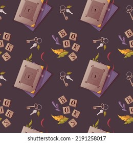 Seamless pattern with books. Bookstore, bookshop, library, book lover, bibliophile, education concept. Vector illustration.