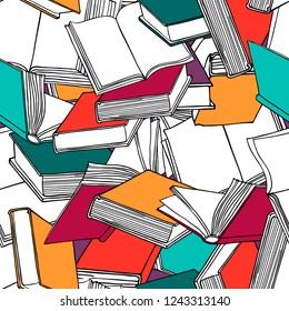 Seamless pattern with books. Color graphic print. Vector illustration.