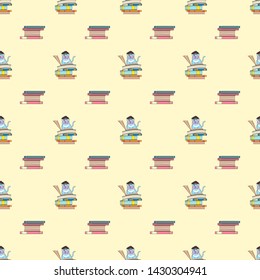 Seamless pattern of books and cute clever cats. Doodle illustration. 

Cartoon background. Vector