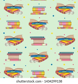Seamless pattern of books. Doodle illustration. Cartoon background. Hand-drawn Vector.