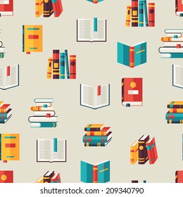 Seamless pattern with books in flat design style.