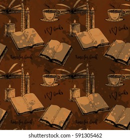 Seamless pattern with books. Hand drawn vector background. Retro sketches. Vintage style. Vector illustration.