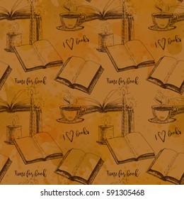 Seamless pattern with books. Hand drawn vector background. Retro sketches. Vintage style. Vector illustration.