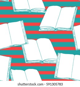 Seamless pattern with books. Hand drawn vector background. Retro sketches. Vintage style. Vector illustration.
