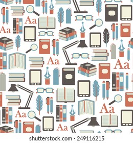 seamless pattern with books icons on white background