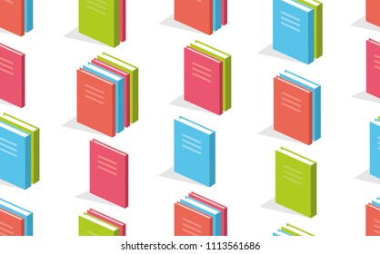 Seamless pattern with books isometric, flat style. isolated on white background