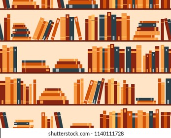 Seamless pattern with books, library bookshelf. Vector illustration