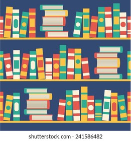 Seamless pattern with books on bookshelves in flat design style