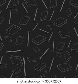 Seamless pattern books and pencils.