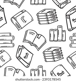 seamless pattern of Books sketch doodle, books set icon in doodle style, books icon sketch isolated on white background