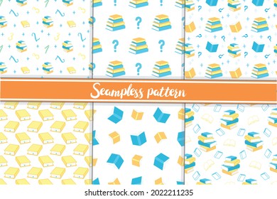 seamless pattern books vector in a flat style. Study and knowledge, library and education, science and literature.
