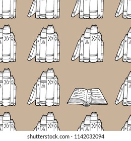 Seamless pattern from books. Vector illustration of a tutorial, book seamless pattern. Hand drawn textbook, book.