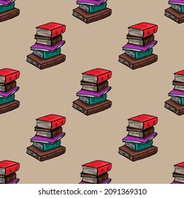 Nahtloses Muster von Büchern, Vektorgrafik auf sepigem Hintergrund