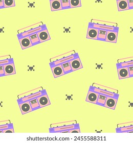 Seamless pattern with a boombox and geometric shapes.