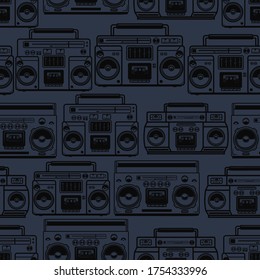 Seamless pattern with boomboxes. Design element for poster, card, banner, t shirt. Vector illustration