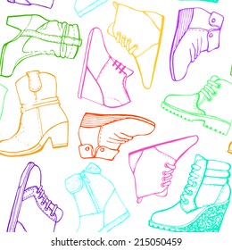seamless pattern with boots. Bright colored boots on a white background. 
