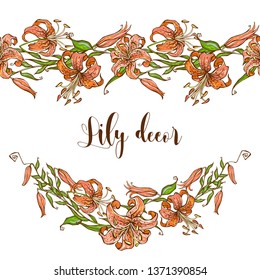 Seamless pattern border with lilies. Vector
