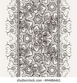 Seamless pattern border with mandala elements. Arabic vintage decorative ornament. Vector background.