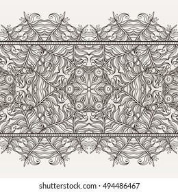 Seamless pattern border with mandala elements. Arabic vintage decorative ornament. Vector background.
