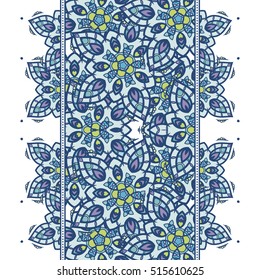 Seamless pattern border with mandala elements. Arabic vintage decorative ornament. Vector background.