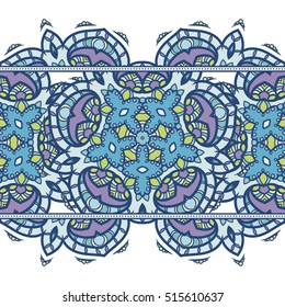 Seamless pattern border with mandala elements. Arabic vintage decorative ornament. Vector background.