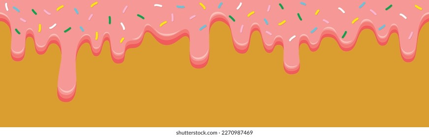 Seamless pattern border with sweet melting chocolate with colorful sprinkles. Vector illustration