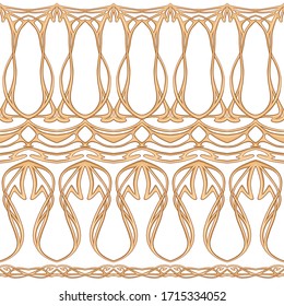 Seamless pattern, border. Wood carving imitation in art nouveau style, vintage, old, retro style. Colored vector illustration Isolated on white background..