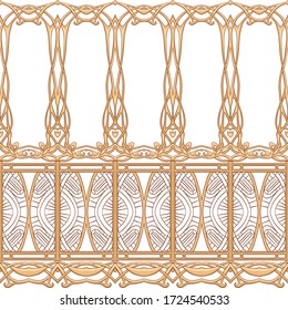 Seamless pattern, border. Wood carving imitation in art nouveau style, vintage, old, retro style. Colored vector illustration Isolated on white background..