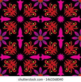 seamless pattern of borneo batik style. traditional Indonesian fabric motif. vector design inspiration. Creative textile background for fashion or cloth. culture motif of dayak. red and magenta color