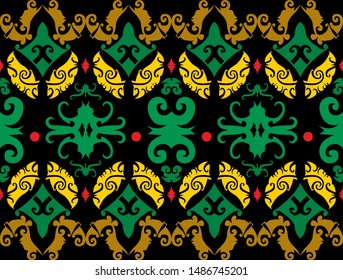 seamless pattern of borneo batik style. traditional Indonesian fabric motif. vector design inspiration. Creative textile background for fashion or cloth. culture motif of dayak