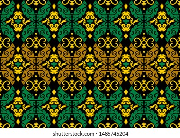 seamless pattern of borneo batik style. traditional Indonesian fabric motif. vector design inspiration. Creative textile background for fashion or cloth. culture motif of dayak