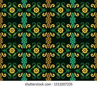 Seamless pattern of borneo batik. Traditional Indonesian fabric motif. vector design inspiration. Creative textile background for fashion or cloth. culture motif of dayak