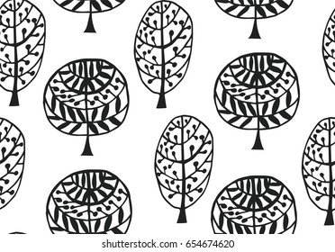 Seamless pattern with botanic texture in doodle style.