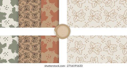 Padrão contínuo outono Botânico deixa flores pacote terra. Ilustração de vetor
