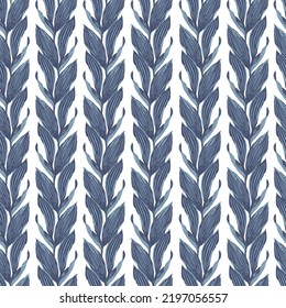 Seamless pattern of botanical doodle blue leaf branches. Floral vector illustration for postcard, print, posters vintage design.