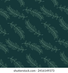 Seamless pattern with botanical elements,leaf sketches.Vector graphics